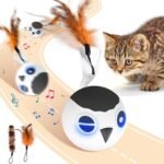 ORSDA Cat Toys, Interactive Cat Toy Ball for Indoor Cats, Automatic Moving Ball Bird Toy for Bored Indoor Kitten, Motion Activated Fast Moving Chirping Stimulating Light, 2 Feather Tails, White - Image 2