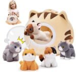 OUOZZZ Cat Stuffed Animal House – Plush Kitten Toy Set with 4 Soft Cats – Interactive & Travel-Friendly Playset for Toddlers & Kids – Huggable, Portable Birthday for Baby - Image 2