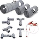 Odoland Cat Tunnel with 3 Straight Shapes, Collapsible DIY Pet Tube Tunnel with Teaser Wands & Plush Balls, Sturdy and Breathable Linen Fabric for Indoor Cats,Puppy and Rabbits - Image 2