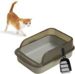 Open Litter Box U Shape Lowered Entry with Scoop, High Sided Semi-Closed Kitty Litter Pan, Durable Bedpan for Small & Large Cats, Kitten Toilet Pet Supplies, Anti-Leakage Easy Clean - Image 2