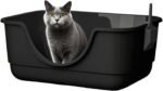 Open Litter Box with Scoop, Large Cat Litter Pan with High Walls & Anti-Tracking Rim, Easy-Clean Pet Crib, Durable Plastic Litter Container for Kitten, Small & Big Cats (Black) - Image 2