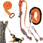 Outdoor Bungee Tug Toy, Dog Hanging Bungee Tug Toy with 3 Dog Chew Ropes,Interactive Retractable Play Cord Tether from Tree Outdoor for Small Medium Large Breeds Exercise and Play, Orange+Black - Image 2