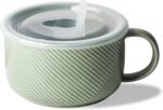 Oversized Soup Bowl with Handle: 38 oz Ceramic Soup Mug with Lid - Microwave Safe Jumbo Food Storage Container for Ramen Cereal Breakfast Meal Prep Office Lunch Dorm Living - Pea Green 6 In - Image 2
