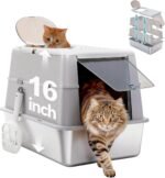 PAWZ Road XL Stainless Steel Cat Litter Box with Lid, Enclosed Front & Top Entry, High Sided Anti-Leakage, Non-Stick Easy Clean Metal Litter Pan, Scoop Included, Grey - Image 2