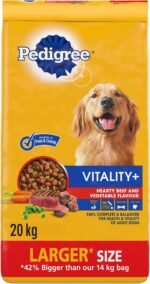 PEDIGREE VITALITY+ Dry Food For Adult Dogs – Hearty Beef & Vegetable Flavour - Supports Strong Bones and Healthy Teeth – With Calcium, 20kg Bag - Image 2