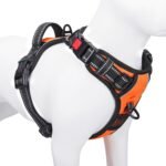 PHOEPET Reflective Dog Harness Large Breed Adjustable No Pull Vest with with Handle 2 Metal Rings 3 Buckles [Easy to Put on & Take Off](M, Orange) - Image 2