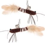 POPETPOP 2pcs Cat Wand Refill Teaser Toys Feathered Dragonfly with Bell Cat Teaser Attachment Cat Worms Replacement Brown - Image 2