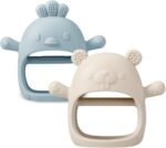 PandaEar 2 Pack Silicone Baby Teething Toys| Baby Hand Teether Mitten for Sucking Needs| Baby Chew Toys Hand Pacifier for Soothing Teething Pain Relief (White/Blue) - Image 2