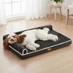 Patas Lague Orthopedic Dog Bed Large Sized Dog 91x61cm, Waterproof Comfortable L Bolster Medium Non-Slip Soft Warm Pet Crate Bed Sleep Sofa mat with Removable Washable Cover, Black - Image 2