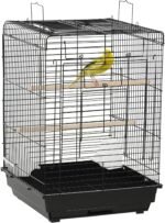 PawHut 23" Bird Cage Flight Parrot House Cockatiels Playpen with Open Play Top and Feeding Bowl Perch Pet Furniture Black - Image 2