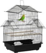 PawHut 25" Bird Cage for Finches, Canaries, Budgies, Indoor Parrot Cage with Perch, Swing, Food Container, Slide-Out Tray, Handle, Black - Image 2
