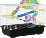 PawHut 31" Large Hamster Cage, Small Animal House, Multi-Storey Gerbil Haven, Tunnel Tube System, with Water Bottle, Exercise Wheel, Food Dish, Ramps, Black - Image 2