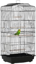 PawHut 36" Bird Cage for Finches Canaries Budgies, Parrot Cage with Accessories Handle, Black - Image 2