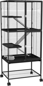 PawHut 53.5" H Ferret Cage, 4-Tier Rolling Rat Cage for Chinchillas, Rabbits, Squirrel, Small Animal Habitat with Bottom Storage Shelf, Removable Tray, 24" x 18" x 53.5", Black - Image 2