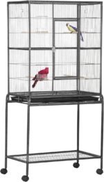 PawHut 64" Large Bird Cage, Rolling Metal Parrot Cage, Bird House with Detachable Rolling Stand, Storage Shelf, Wood Perch, Food Container, 30.25" x 18.5" x 64" - Image 2