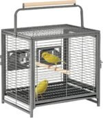 PawHut Bird Travel Carrier Cage for Parrots Conures African Grey Cockatiel Parakeets with Stand Perch, Stainless Steel Bowls, Pull Out Tray, Black - Image 2