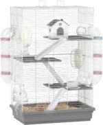 PawHut Hamster Cage, 4-Level Small Animal House with Excerise Wheel, Food Bowl, Water Bottle, House, Tunnels, Ramps, Gerbil Cage for Dwarf Hamster, 18.5" x 12" x 28", Grey - Image 2