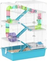 PawHut Hamster Cage, 6 Tier Small Animal Cage with Tubes and Tunnels, 32" DIY Design Large Hamster Cage with Hut, Wheel, Food Dish, Water Bottle, Ramps, for Dwarf & Gerbil, Light Blue - Image 2