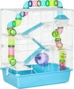 PawHut Hamster Cage, Large Small Animal House, 5-Level Guinea Pig Cage Gerbil Haven, Tunnel Tube System, with Water Bottle, Exercise Wheel, Food Dish, Ramps, Light Blue - Image 2