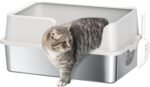 PawHut Stainless Steel Litter Box, XL Cat Litter Box with High Side, Extra Large Metal Kitten Litterbox for Big Cats with Scoop, Easy Cleaning & Anti-Urine Leakage, Light Gray - Image 2