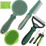 Pet Grooming Kit - 7 PCS Green Deshedding Brush Set with Undercoat Rake, Slicker Brush, Bath Brush & Nail Clipper for Short & Long-Haired Dogs and Cats - Image 2