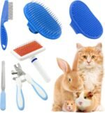 Pet Grooming Kit with Slicker Brush Bath Massage Glove Brush Pet Shedding Comb Nail Clipper Trimmer 6 Piece Set for Rabbit Kitten Guinea Pig Cat Chinchilla Ferret Small Animals - Image 2