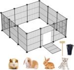 Pet Playpen, Small Animals Playpen with Door, Encrypted Metal Wire Rabbit Fence, Guinea Pigs Cages, Kitten Playpen, Indoor & Outdoor Yard Fence for Small Animals Black - Image 2