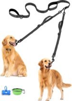 PetBonus Double Dog Leash, No Tangle Dual Leash, Reflective Walking Training Lead, 4 Comfortable Padded Handles for 2 Dogs with Collapsible Bowl and Waste Bags (Black, Large) - Image 2