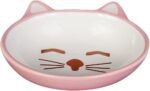 PetRageous 70658 Oval Frisky Kitty Stoneware Cat Bowl 5.5-Inch Wide and 1.5-Inch Tall Saucer with 5.3-Ounce Capacity and Dishwasher Safe is Great for Cats, Pink - Image 2