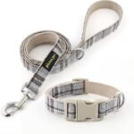 Plutus Pet Cotton Hemp Dog Collar and Leash Set, Adjustable Collar for Small, Medium, and Large Dogs, Heavy Duty and Soft on Skin, Gray Plaid, S - Image 2