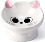 Raised Cat Food Bowl Ceramic 15° Tilted Cat Bowls Protect Cat's Spine Anti Vomiting Backflow Prevention Cat Food Bowls for Adult Cats, Kitten, and Small Dogs, Pink - Image 2