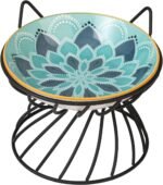 Raised Ceramic Cat Food Bowl - Elevated Cat Dish with Anti Slip Stand - Wide Shallow Cat Bowl Whisker Friendly - Cute Cat Plate - Cat Feeding Bowls - Microwave and Dishwasher Safe - 8.5 oz - 5.75 inch - Image 2