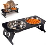 Raised Dog Bowl & Raised Cat Food Bowl，Elevated Raised Cat Bowl Stand with 2 Stainless Steel Cat Bowls, Anti-Vomit Pet Bowl Food Dish for Small Medium Dogs, Indoor Cats and Puppies (Black) - Image 2