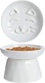 Raised Slow Feeder Cat Bowl, Ceramic Elevated Cat Slow Feeder, Healthy Eating for Wet & Dry Food, Sturdy & Grippy, Pet Puzzle Food Plate, Prevent Vomitting Indigestion, Dishwasher Safe (White) - Image 2