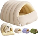 Removable and Washable Winter Closed-Off Cat Bed, Indoor Cat Bed Cave Style, Cotton Soft Cozy Sleeping Nest,Foldable Thick Dog Sleeping House for Puppy and Kitty (Beige, M for 4kg Pet) - Image 2