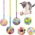 Retro Shaw Cat Toys Balls, 6 Pack Cat Nip Chew Teeth Toys,Woolen Cat Yarn Ball with Bell Inside, Interactive Kitten Toys for Indoor Kitty,Cat Teaser Wand Toys Fuzzy Ball Pompom - Image 2