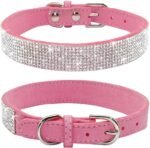 Rhinestone Dog Collar, Cute Dazzling Sparkling Soft Suede Leather Dog Cat Rhinestone Collar Crystal Diamond Pet Dog Puppy Collar(Pink,M fit Neck 32 - 38 cm) - Image 2