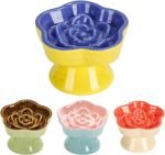S&Q's CERAMICS Raised Slow Feeder Cat Bowl, Ceramic Elevated and Titled Pet Food Bowl, Small Dogs Slow Feeder, Flower Shaped Dish for Dry and Wet Food (Blue, 5.8") - Image 2