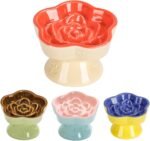 S&Q's CERAMICS Raised Slow Feeder Cat Bowl, Ceramic Glass Elevated Pet Food Bowl Small Dogs Slow Feeder, Flower Shaped Cute Dish for Dry and Wet Food (Orange, 5.8") - Image 2