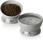 SWEEJAR Tilted Raised Cat Food and Water Bowl Set, Stress Free Elevated Cat Food Bowls, Protect Cat's Spine, Ceramic Pet Bowl Collection for Cats and Small Dogs, Set of 2 (Gray) - Image 2