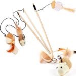 Set of 3 Natural Sisal Wand Teasers Exerciser for Cat Kitten with Mouse/Pumpkin/Fish Toy, Bell Feather Elastic String Sturdy Wood Rod-Toy for Cat - Image 2