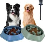Slow Feeder Dog Bowl 2PCS, Slow Down Eating Dog Food Bowls Non Slip, Interactive Dog Dishes Anti-Choking Feeder Pet Bowl for Medium Large Breeds Pets (Navy Blue+Olive Green) - Image 2