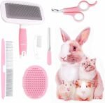 Small Animal Pet Grooming Kit with Pet Shedding Slicker Brush, Bath Massage Glove, Pet Grooming Comb, Nail Clipper Trimmer for Rabbit, Puppy, Kitten, Guinea Pig, Hamster, Ferret (Pink) - Image 2