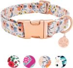 Soft Cotton Dog Collar, Adjustable Durable Dog Collar with Metal Buckle, Orange Floral with Pendant Girl Boy Dog Collars Gift for Small Medium Large Dogs, S - Image 2