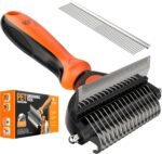 Spring Blossoms-2 in 1 Professional Grooming Rake for Cats & Dogs-Dematting Comb for Easy Mats & Tangles Removing,Pet Brush Safe No More Nasty Shedding and Flying Hair (Orange) - Image 2