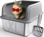 Stainless Steel Cat Litter Box, Metal Kitty Litter Box with Scoop, Anti-Leakage Top Entry, Non-Sticky, Easy to Clean, Grey, XL (1 Pack) - Image 2