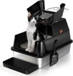 Stainless Steel Cat Litter Box with Lid, 180° Flip-Top XL Extra Large Enclosed Litter Box, Covered Metal High Sided Litter Pan with Steps & Scoop, Easy Cleaning, Odor Control,Non-Sticky-Black - Image 2
