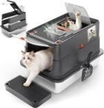 Stainless Steel Cat Litter Box with Lid 180° Flip-Top - XL Leak-Proof Metal Litter Box for High-Peeing Big Cats - Odour-Free Large Cat Litter Box with Scoop | Carbon Filters (Grey) - Image 2