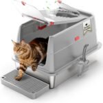 Stainless Steel Cat Litter Box with Lid XL - Fully Enclosed Flip-Top Hood, Leak-Proof High Sides for Spraying Cats, Odour Control System, Non-Stick & Easy Clean - Includes Scoop & Litter Step, Grey - Image 2