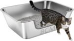 Stainless Steel Cat Litter Box with Low Entry, Shallow Litter Box Suitable for Kittens, Senior or Injured Cats, 19.7”×13.8”×5.9” Easy Cleaning Metal Litter Pan for Small Pets, Non-Stick, Odor Free - Image 2